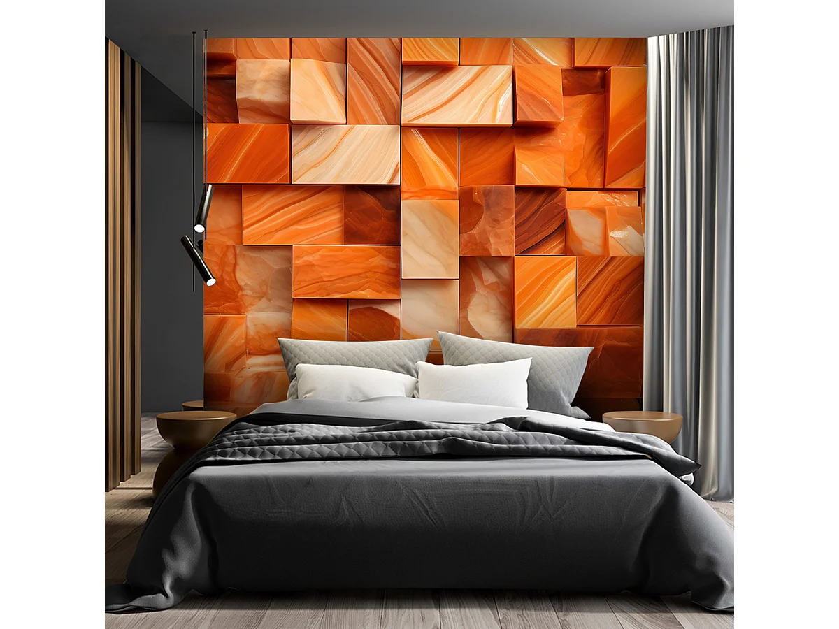 Wallpaper, Orange cube wall 3D - 254x184