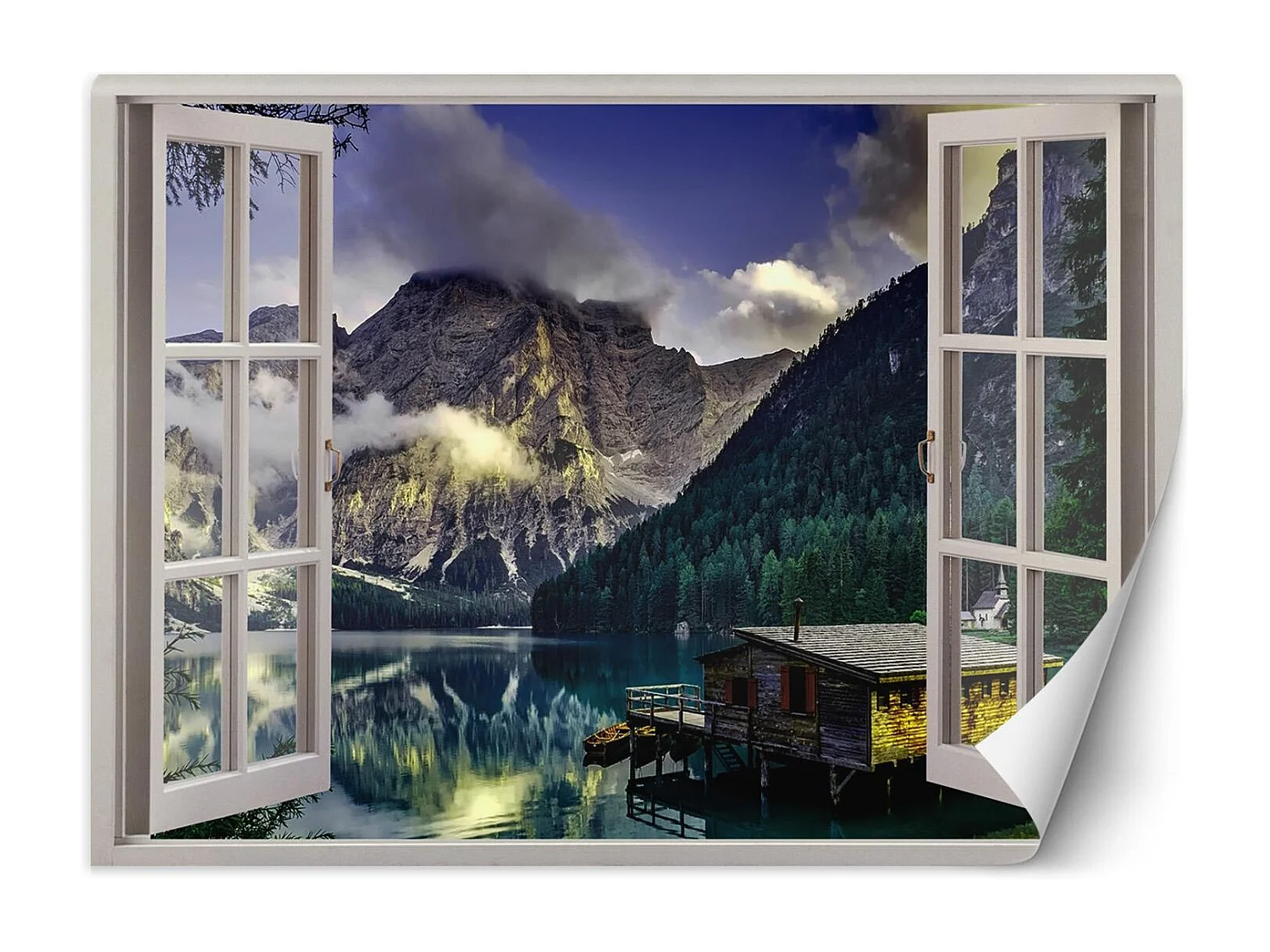 Carta Da Parati, Finestra vista lago in montagna natura - 280x200