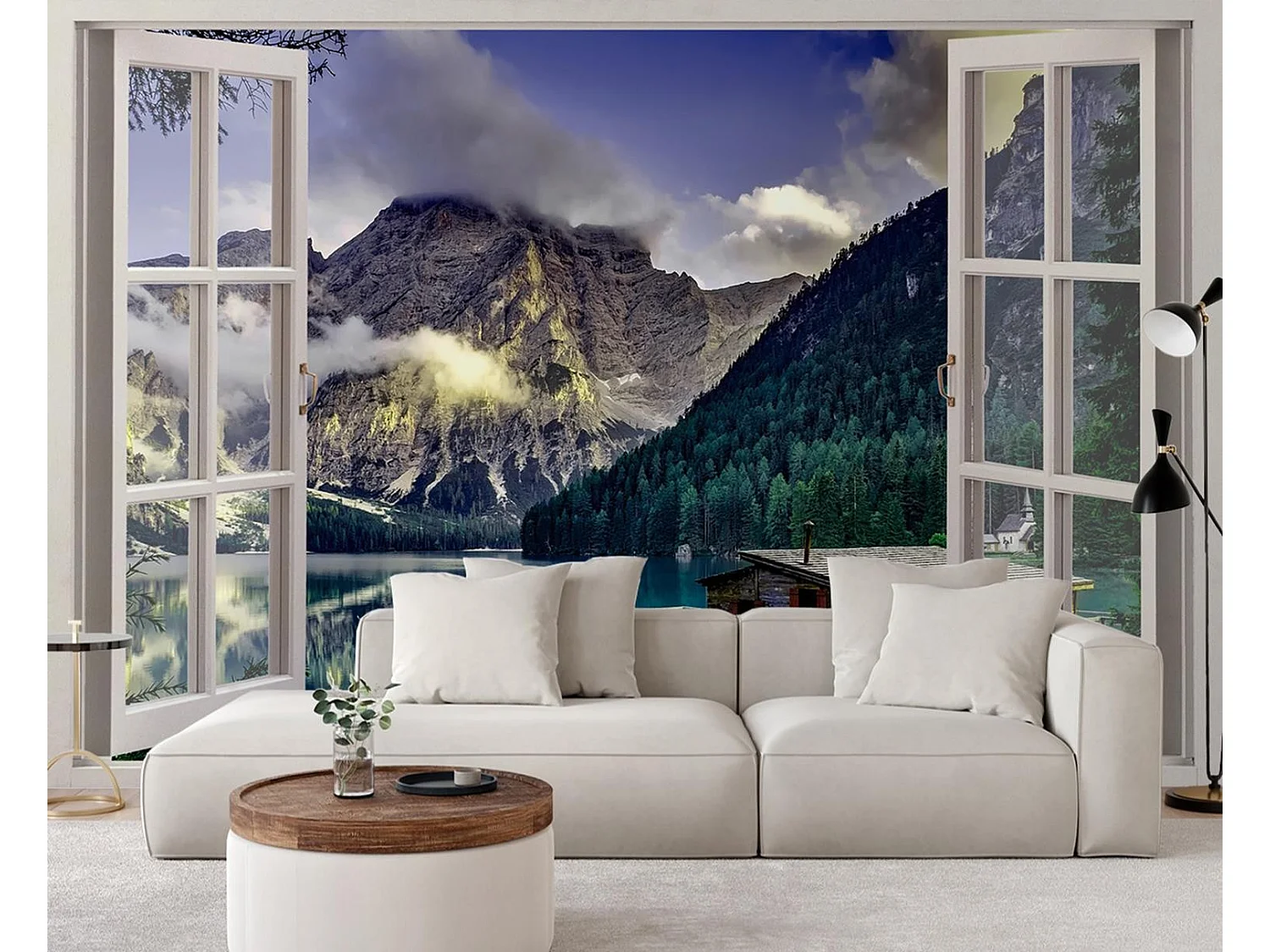 Carta Da Parati, Finestra vista lago in montagna natura - 280x200