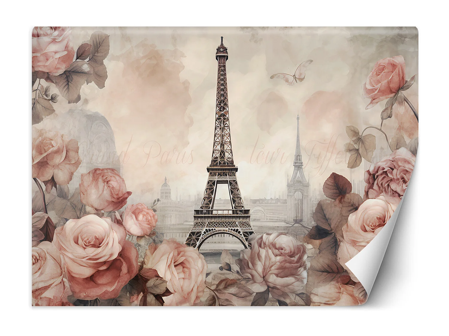Wallpaper, Eiffel Tower Shabby Chic - 150x105