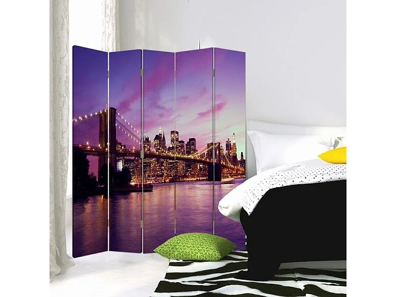 Paravento bilaterale, Manhattan sommersa dal viola - 180x170