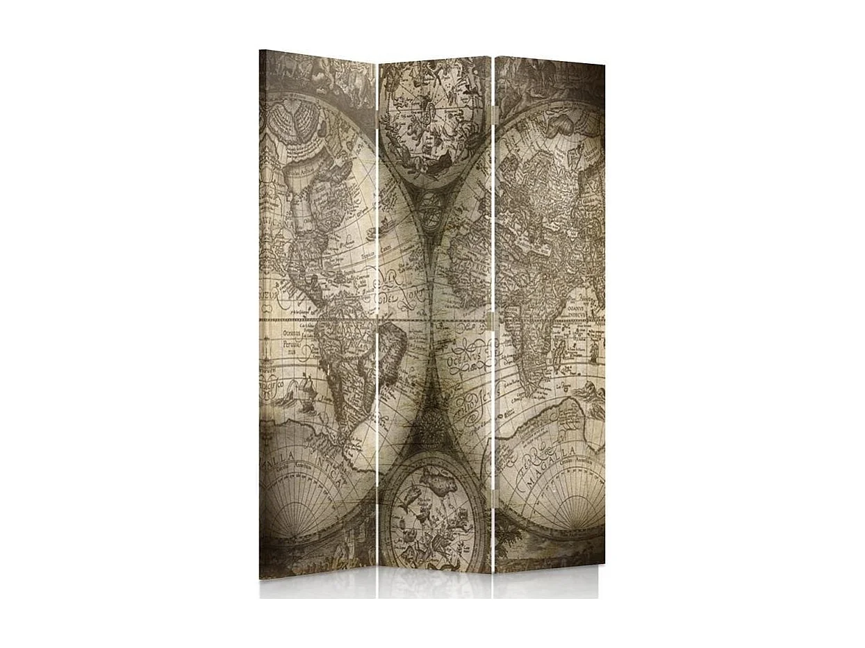 Paravento bilaterale 360, Mappamondo antico - 110x170