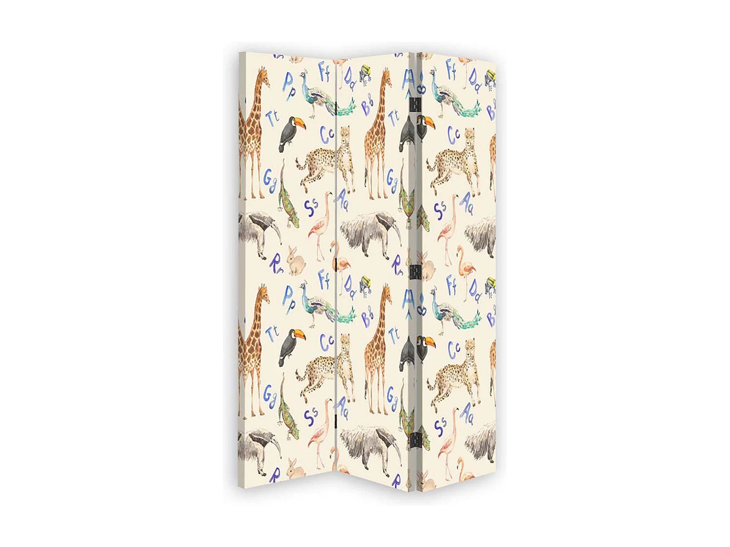 Paravento bilaterale 360, Lettere e animali - 110x170