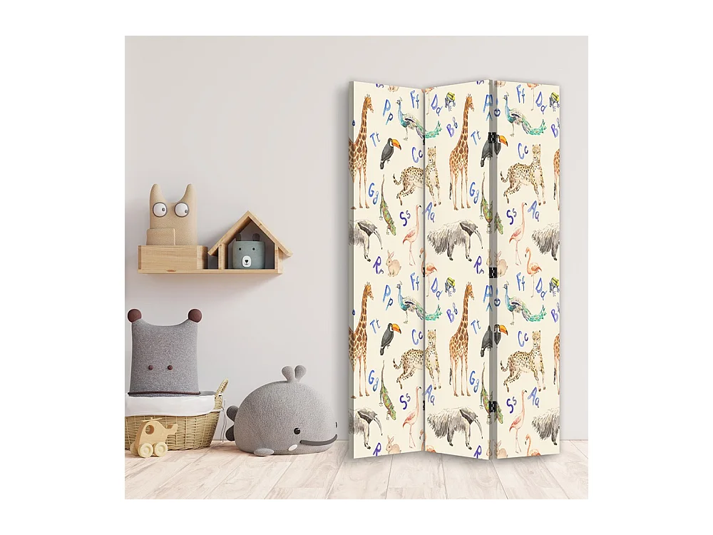 Paravento bilaterale 360, Lettere e animali - 110x170