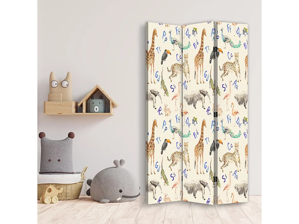 Paravento bilaterale 360, Lettere e animali - 110x170