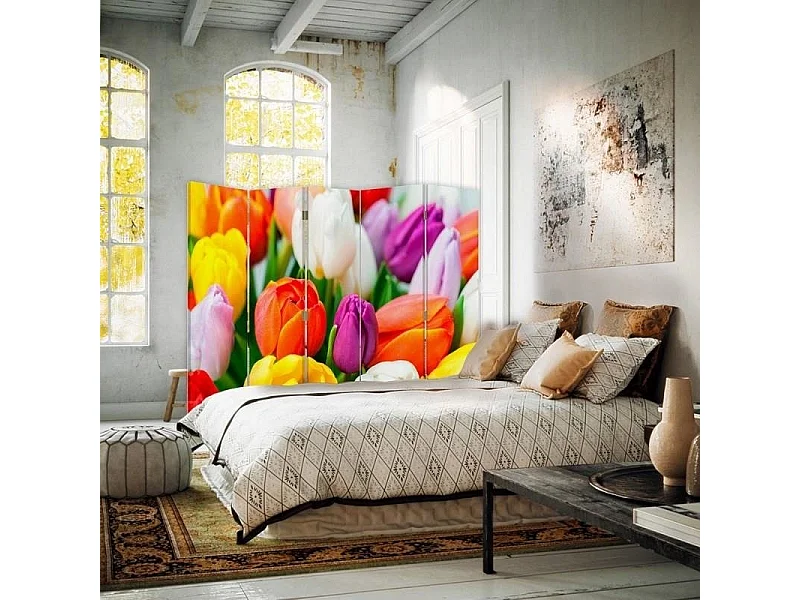 Paravento bilaterale, Tulipani colorati - 180x170