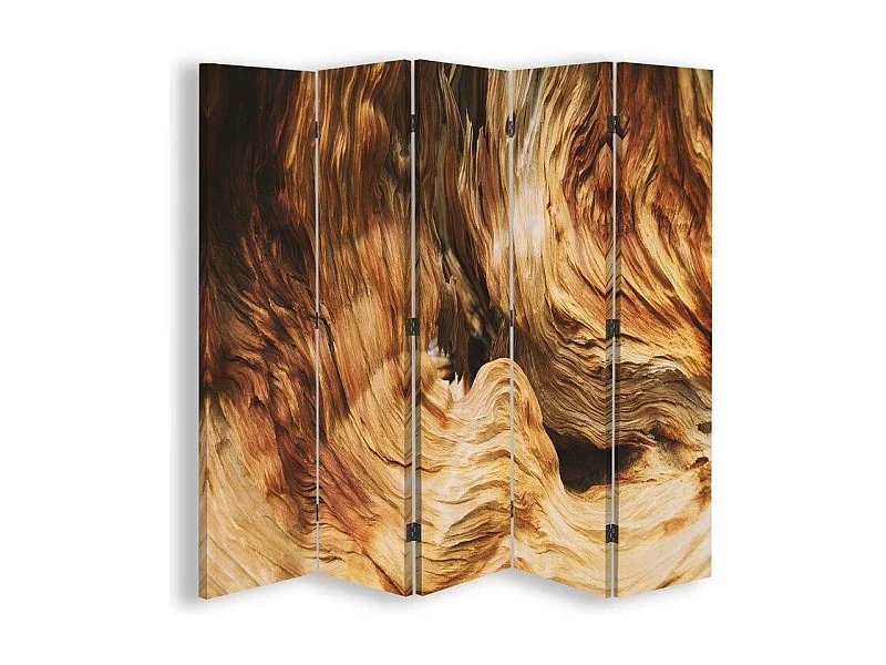 Paravento bilaterale 360, Astrazione ondulata con legno - 180x170