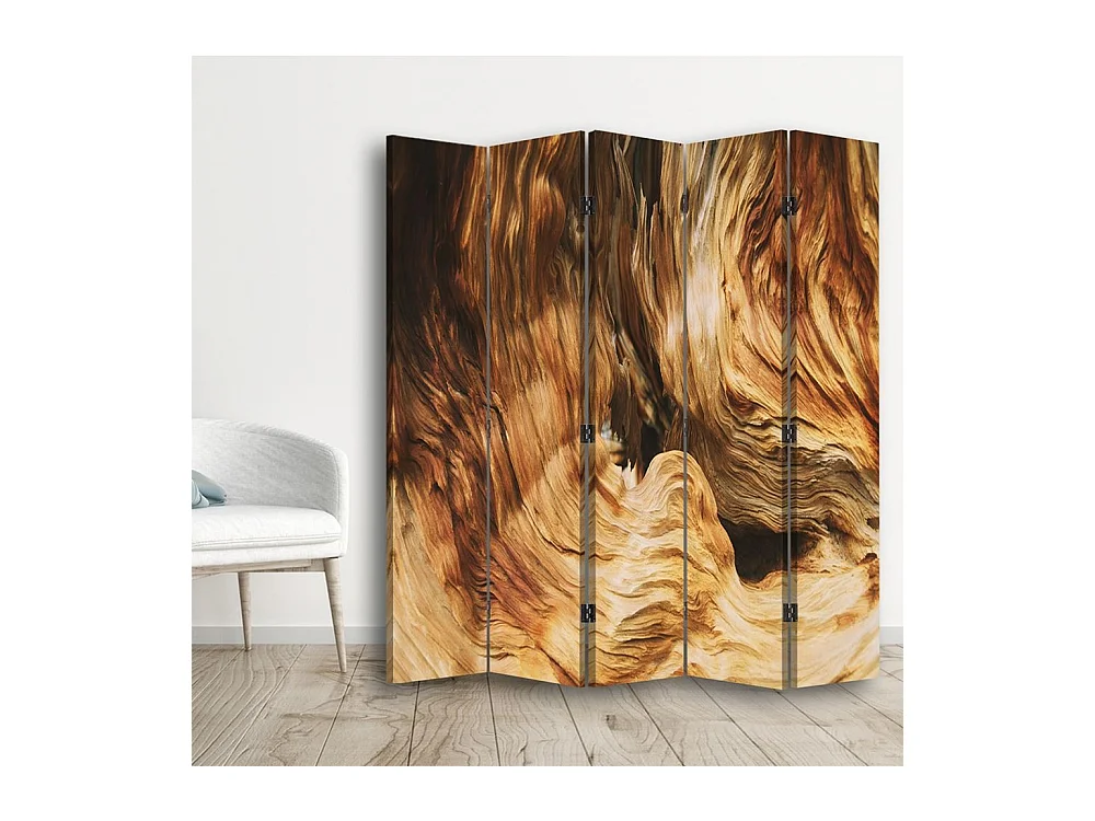 Paravento bilaterale 360, Astrazione ondulata con legno - 180x170