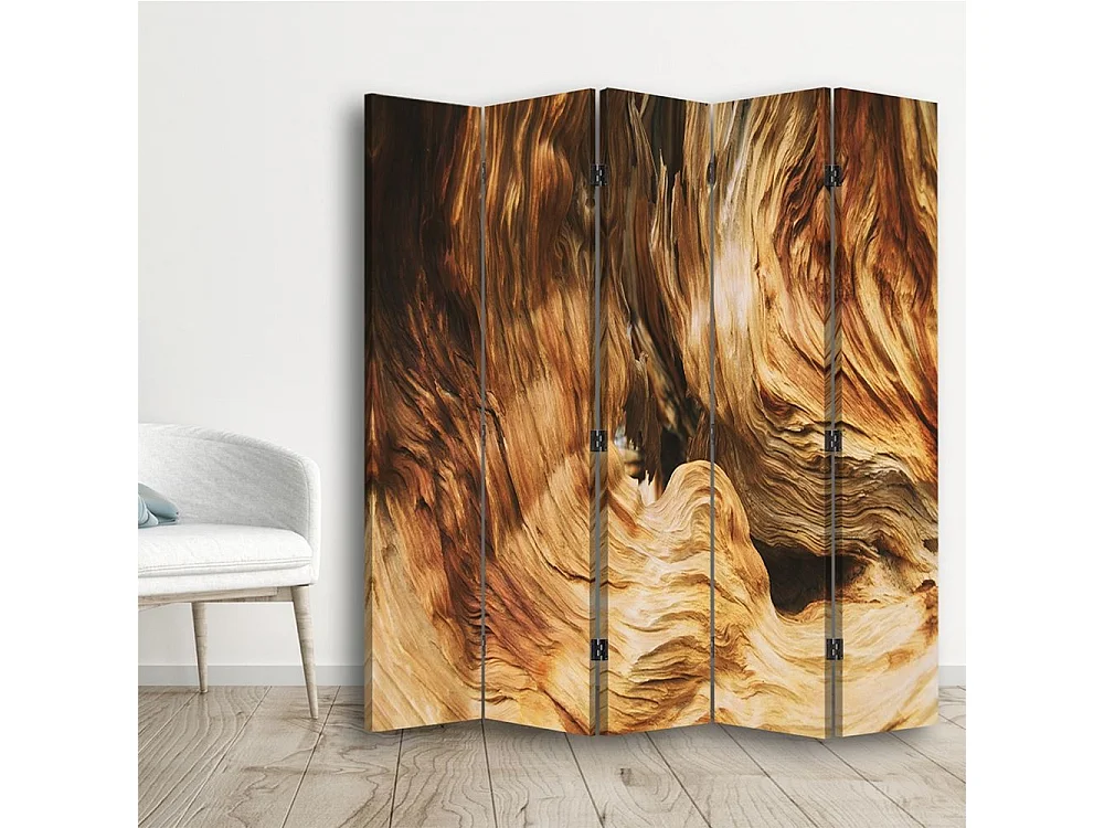 Paravento bilaterale 360, Astrazione ondulata con legno - 180x170