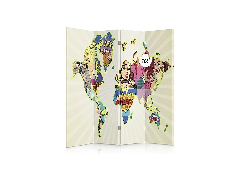 Paravento bilaterale, Mappa del mondo pop-art - 145x170