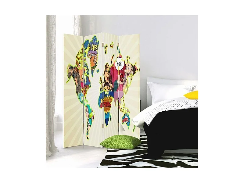 Paravento bilaterale, Mappa del mondo pop-art - 145x170
