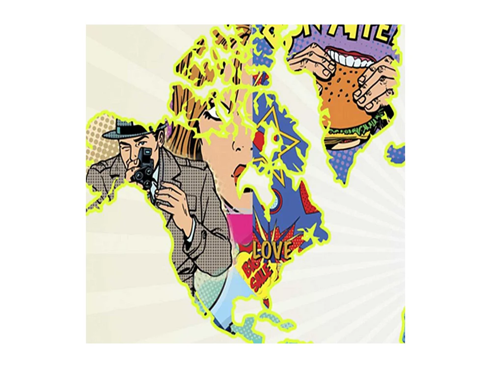 Paravento bilaterale, Mappa del mondo pop-art - 145x170