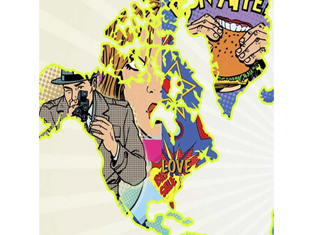 Paravento bilaterale, Mappa del mondo pop-art - 145x170