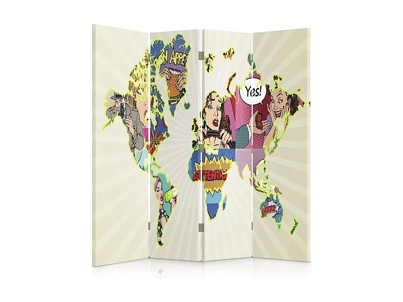 Paravento bilaterale, Mappa del mondo pop-art - 145x170