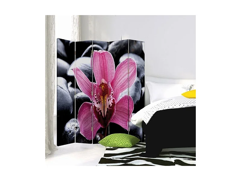 Paravento bilaterale, Zen con fiore di orchidea - 180x170