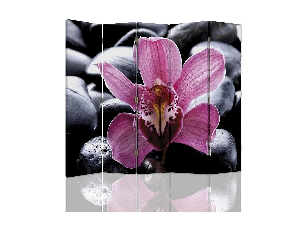 Paravento bilaterale, Zen con fiore di orchidea - 180x170