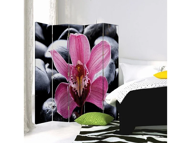 Paravento bilaterale, Zen con fiore di orchidea - 180x170