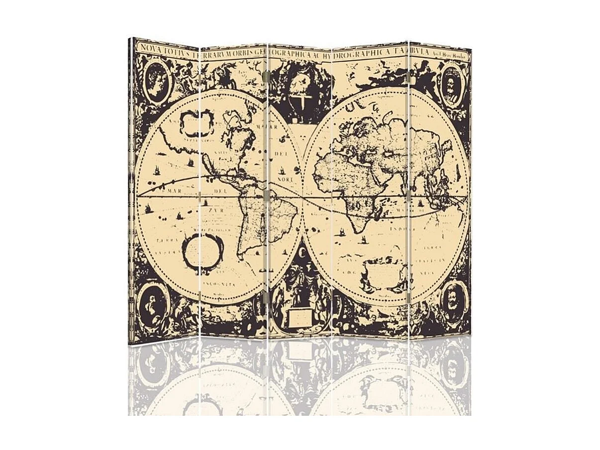 Paravento bilaterale, Mappa del mondo d'epoca - 180x170