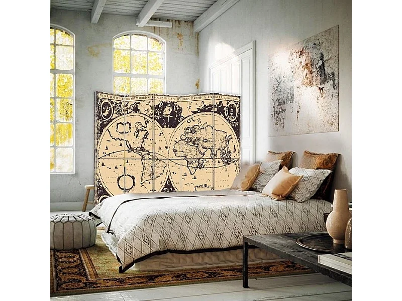 Paravento bilaterale, Mappa del mondo d'epoca - 180x170