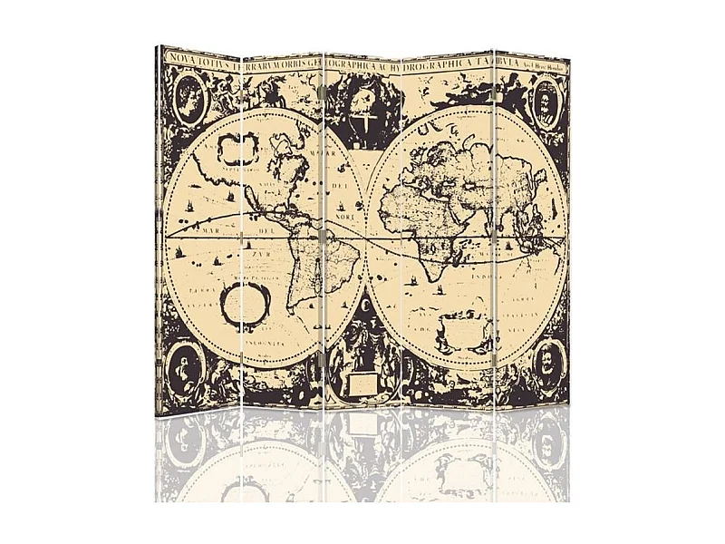 Paravento bilaterale, Mappa del mondo d'epoca - 180x170