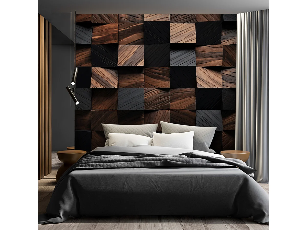 Wallpaper, Wood mosaic cube 3D - 200x140