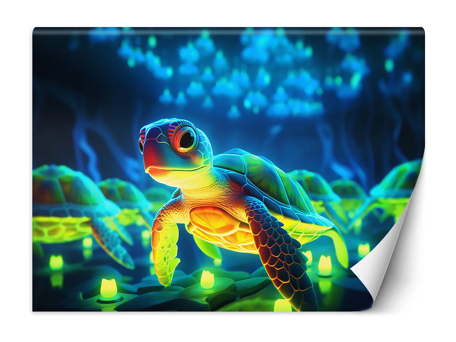 Wallpaper, Turtle underwater neon - 254x184