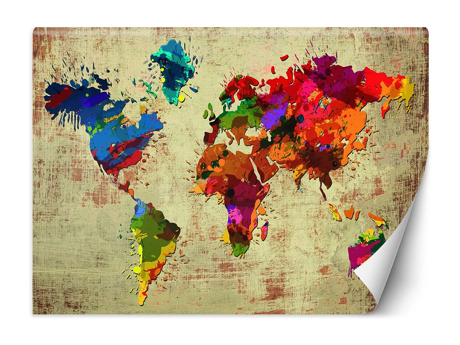 Carta Da Parati, Mappa del mondo colorata dipinta - 350x245