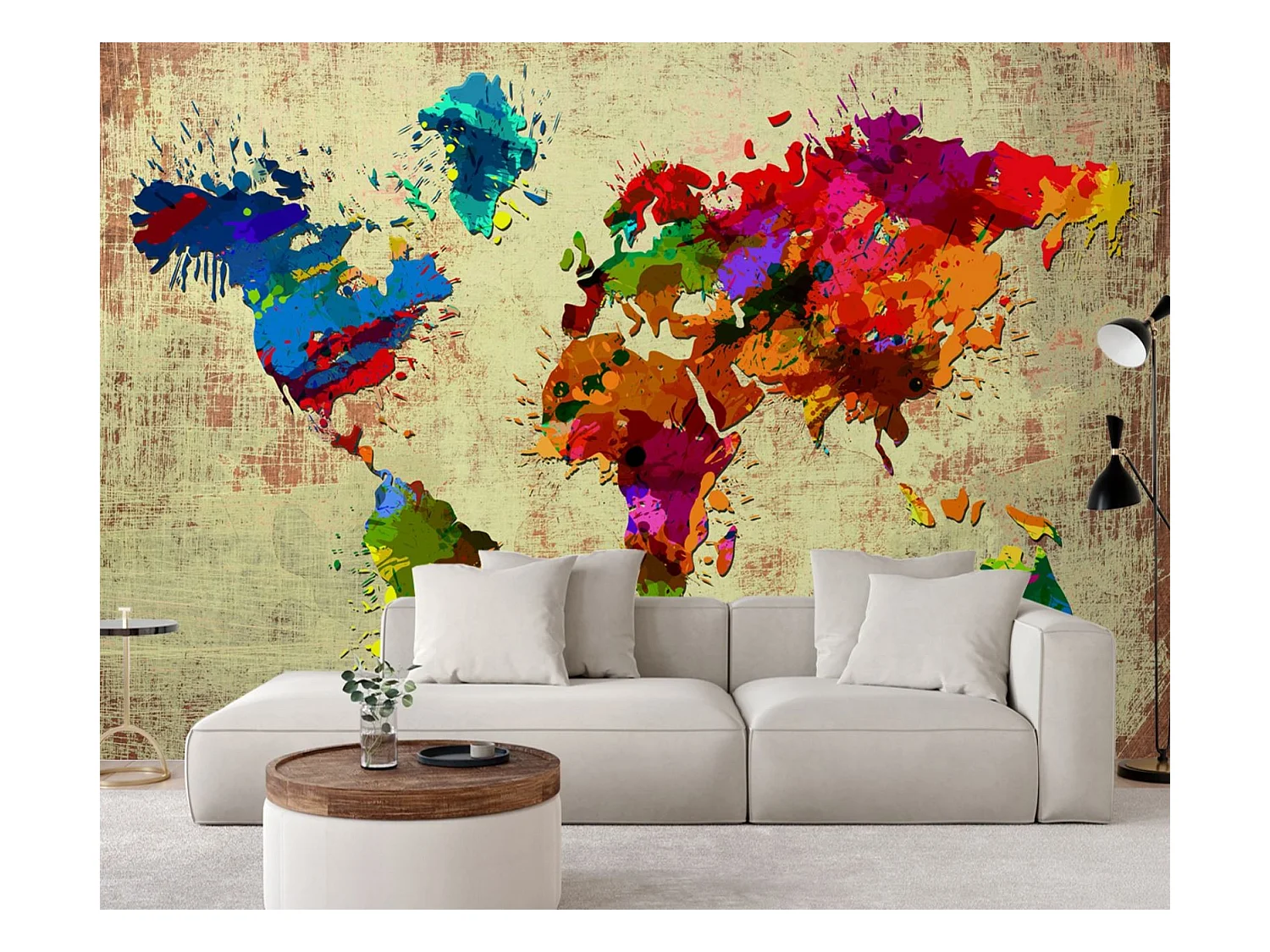 Carta Da Parati, Mappa del mondo colorata dipinta - 350x245