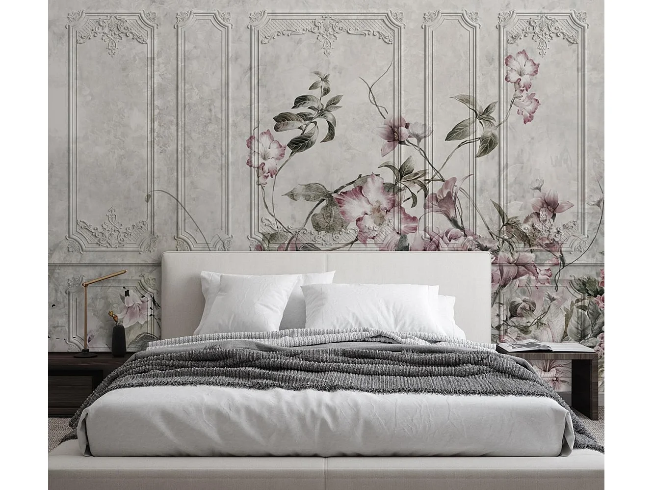 Carta Da Parati, Fiori di campo in calcestruzzo vintage - 300x210