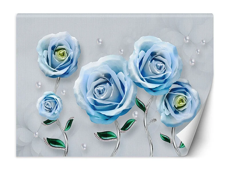 Carta Da Parati, Fiori di rose blu 3D - 200x140