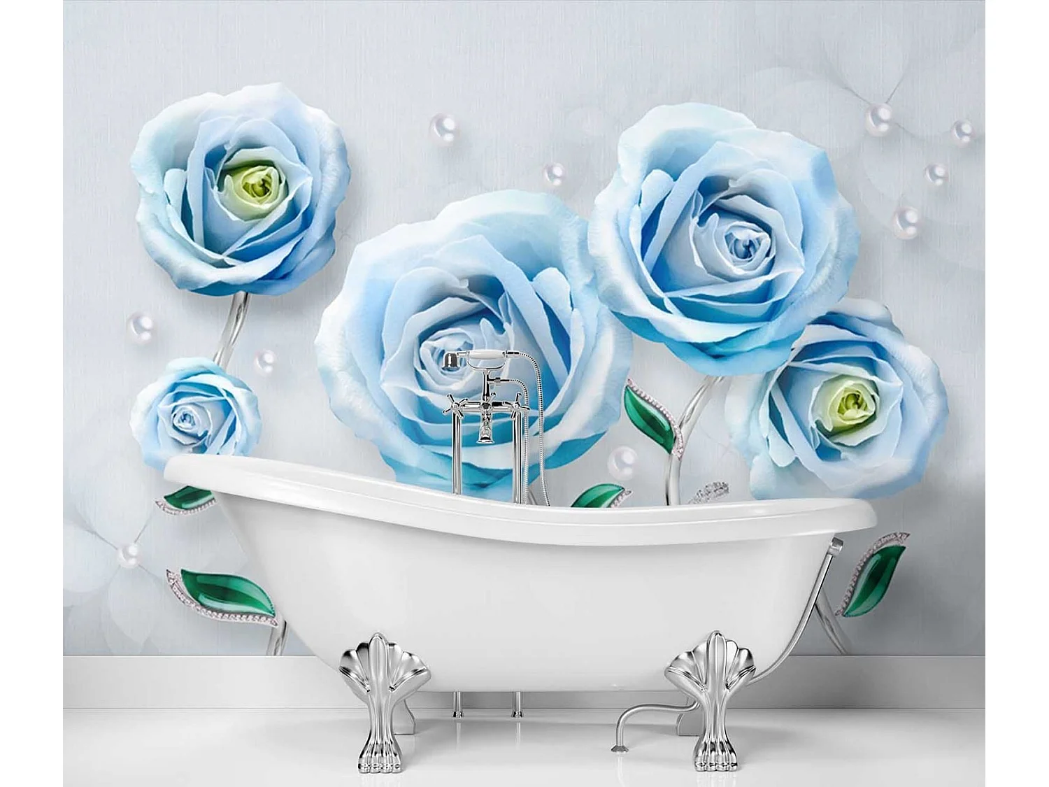 Carta Da Parati, Fiori di rose blu 3D - 200x140
