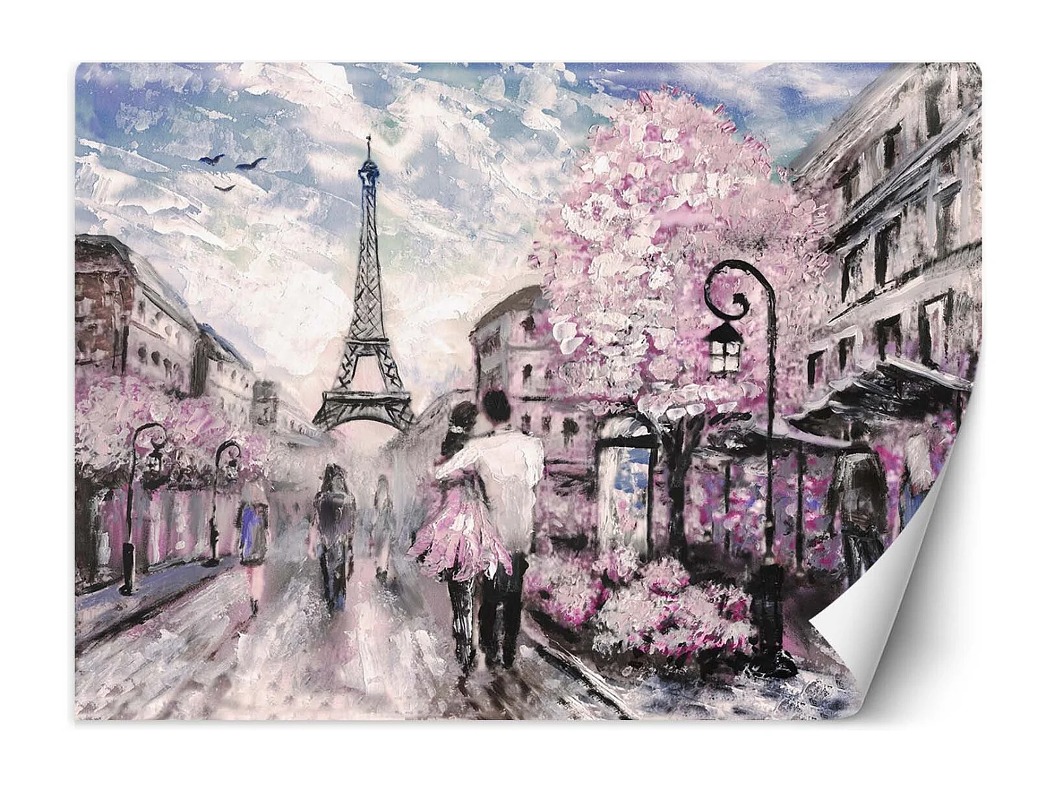 Carta Da Parati, Coppia Parigi dipinta di rosa - 150x105