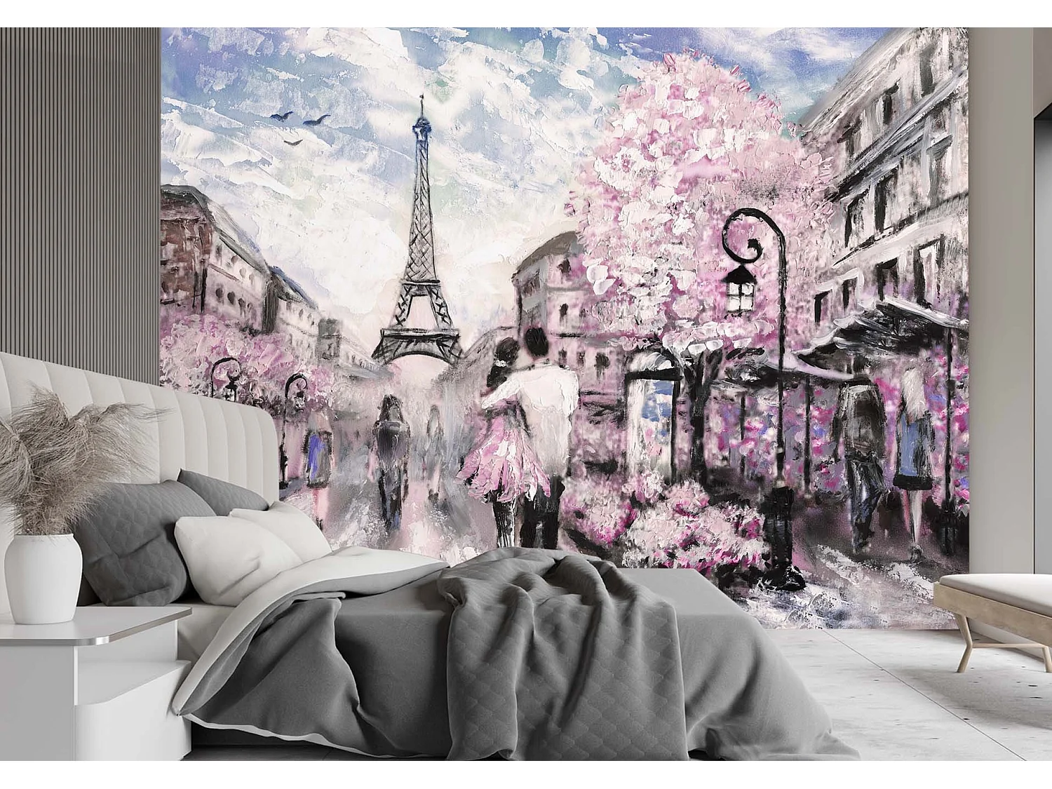 Carta Da Parati, Coppia Parigi dipinta di rosa - 150x105