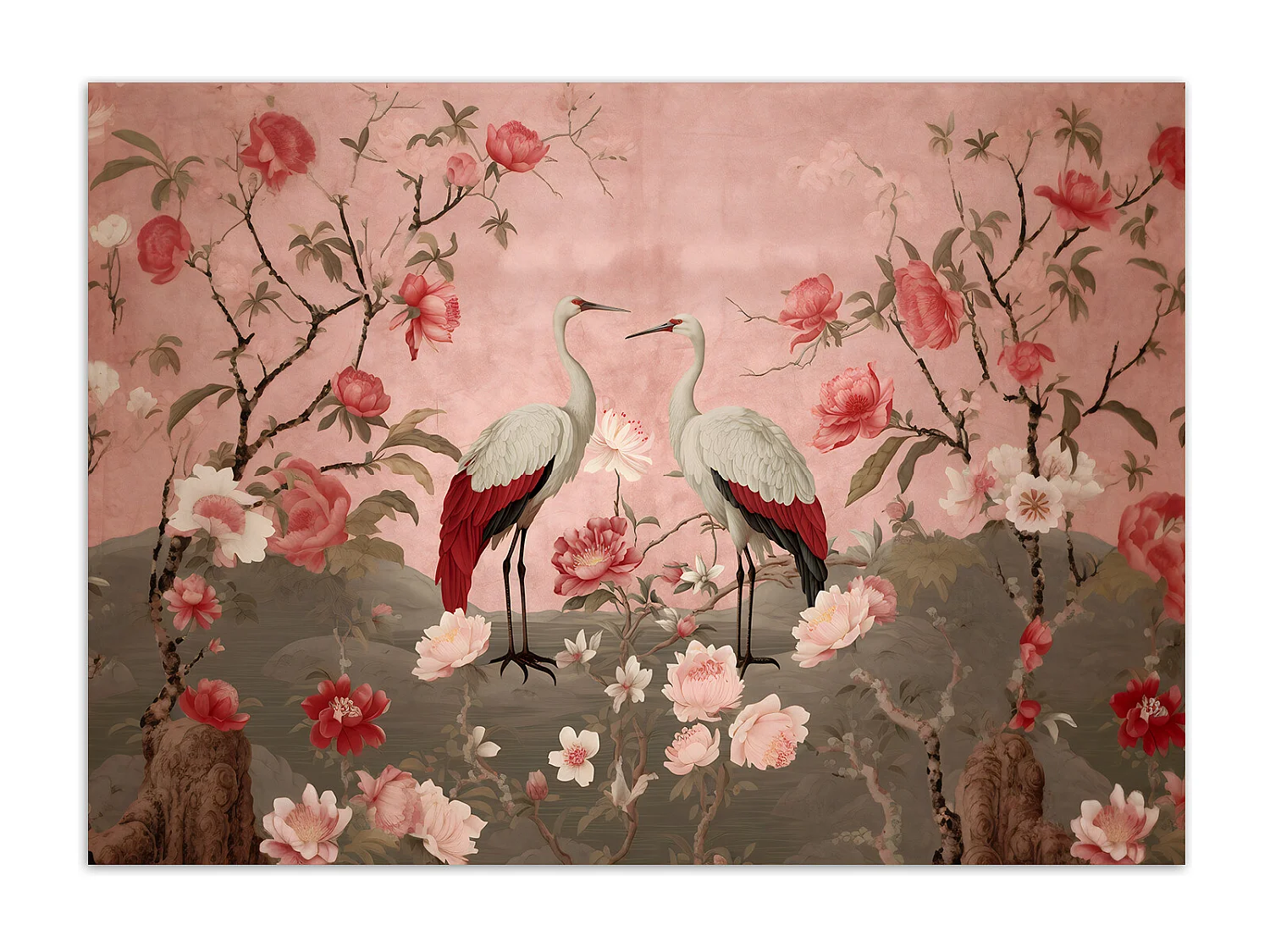Wallpaper, Chinoiserie Flowers and Birds - 250x175