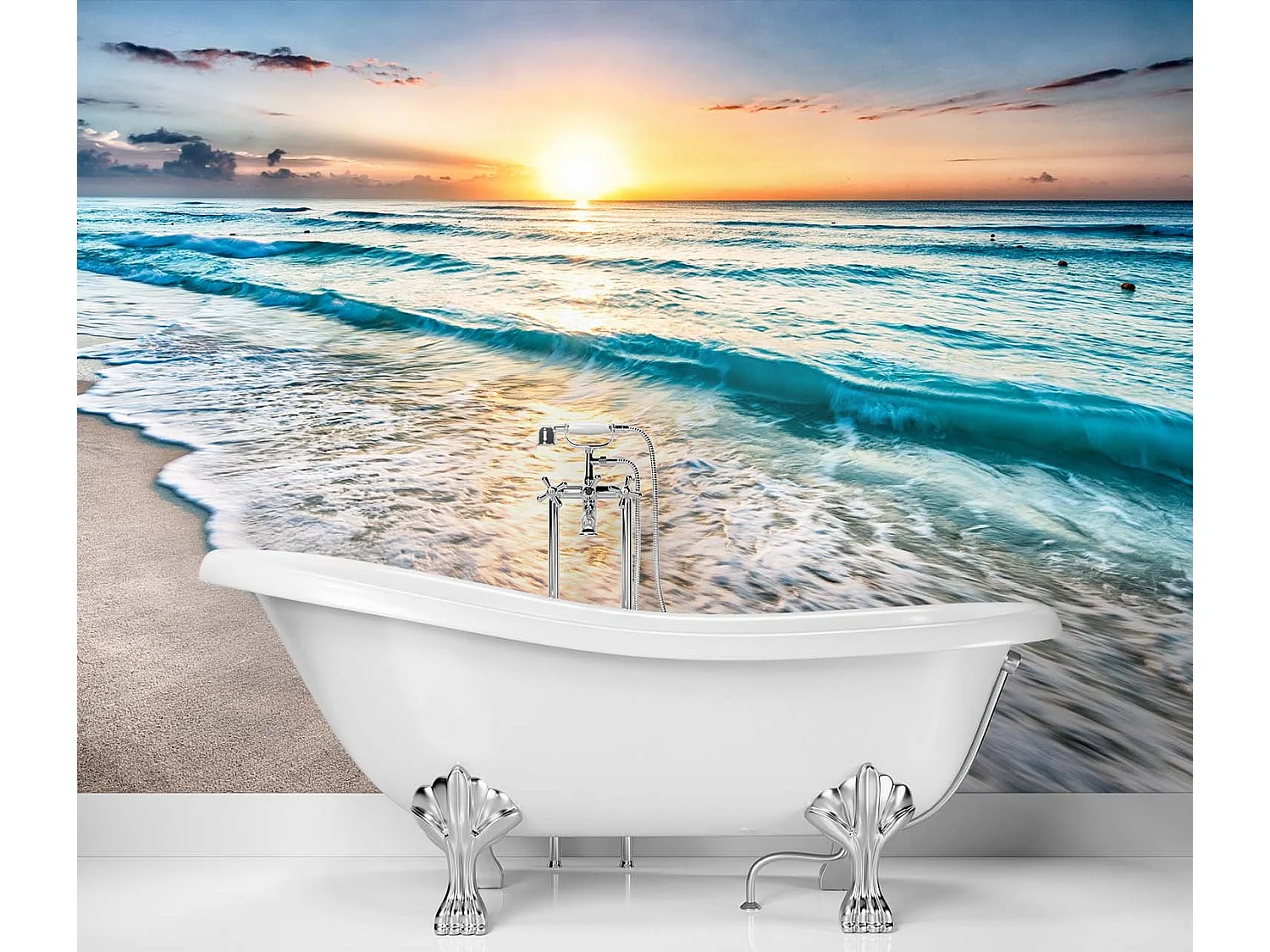 Carta Da Parati, Mare Spiaggia Onda Mare del Nord Tramonto - 150x105