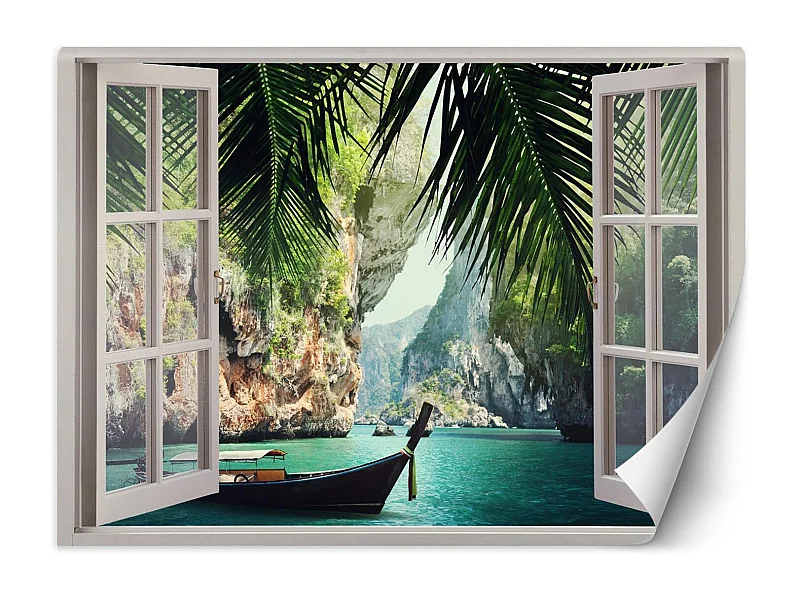 Carta Da Parati, Vista finestra Baia del Paradiso Tropicale - 210x150