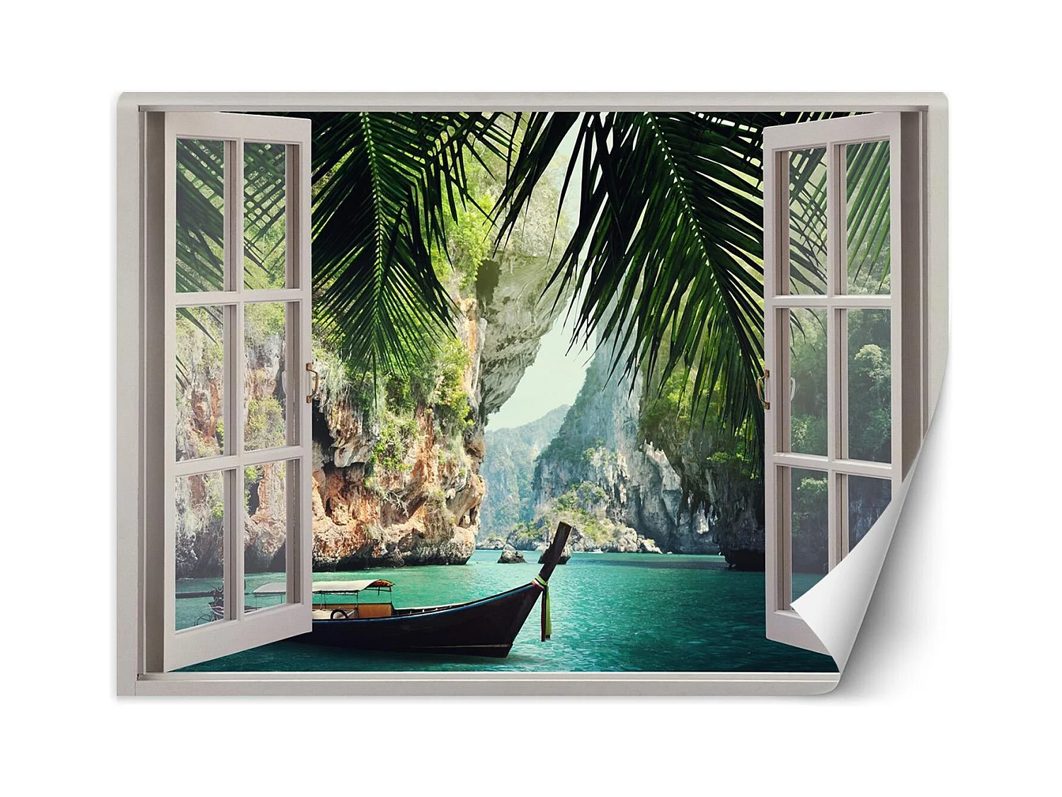 Carta Da Parati, Vista finestra Baia del Paradiso Tropicale - 210x150
