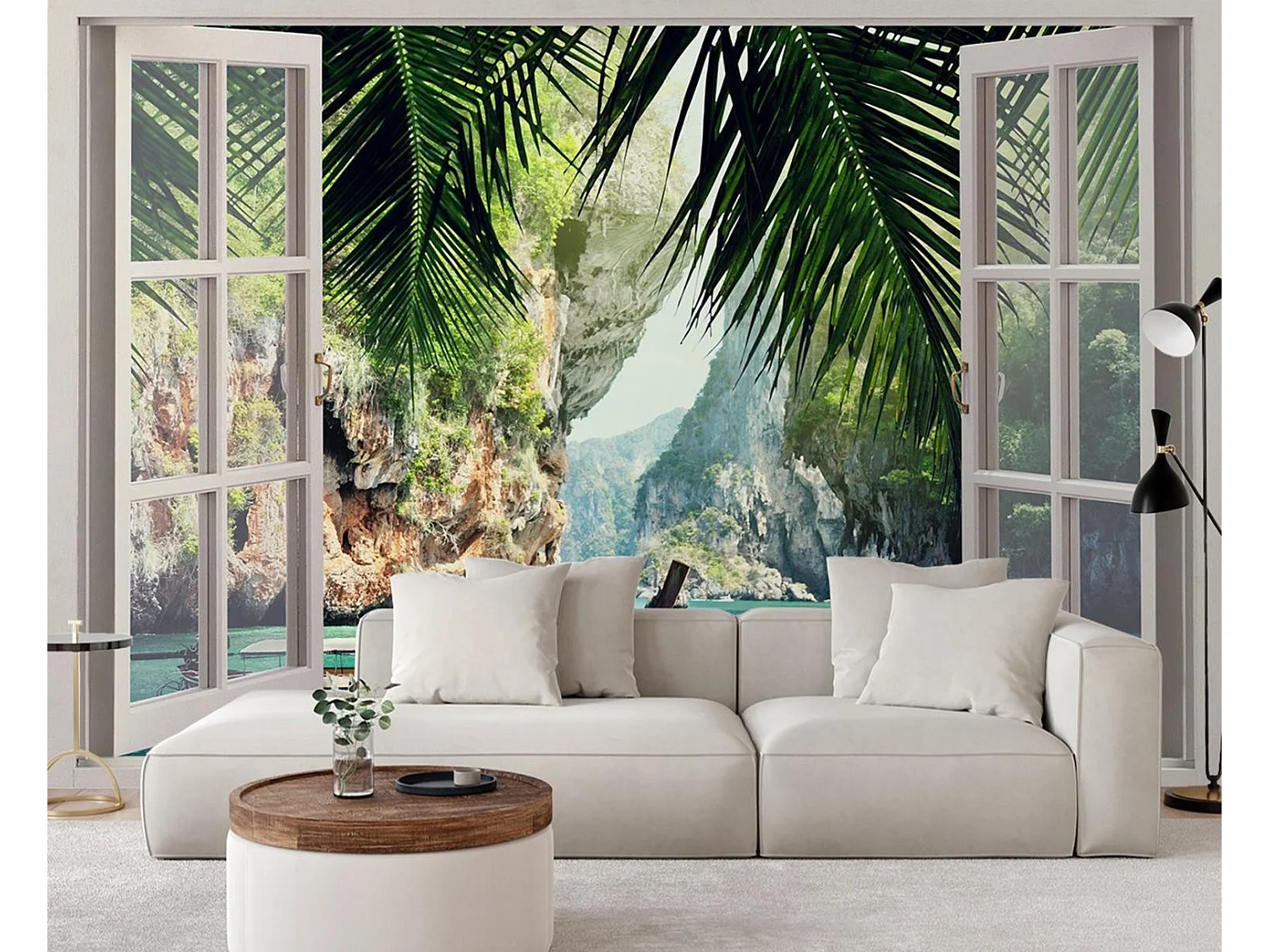 Carta Da Parati, Vista finestra Baia del Paradiso Tropicale - 210x150