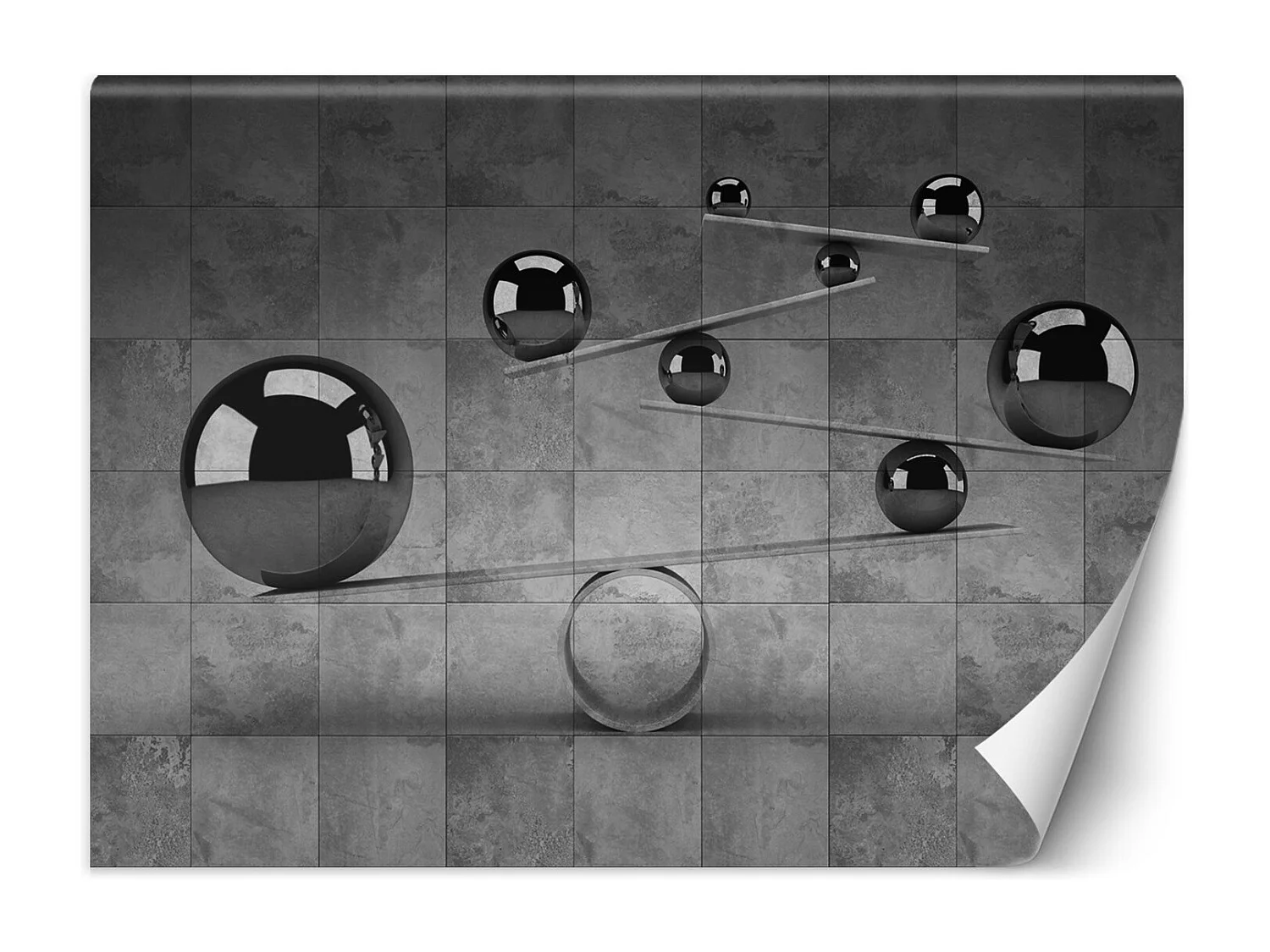 Carta Da Parati, Sfere di cemento Argento Ottico Effetto 3D - 150x105