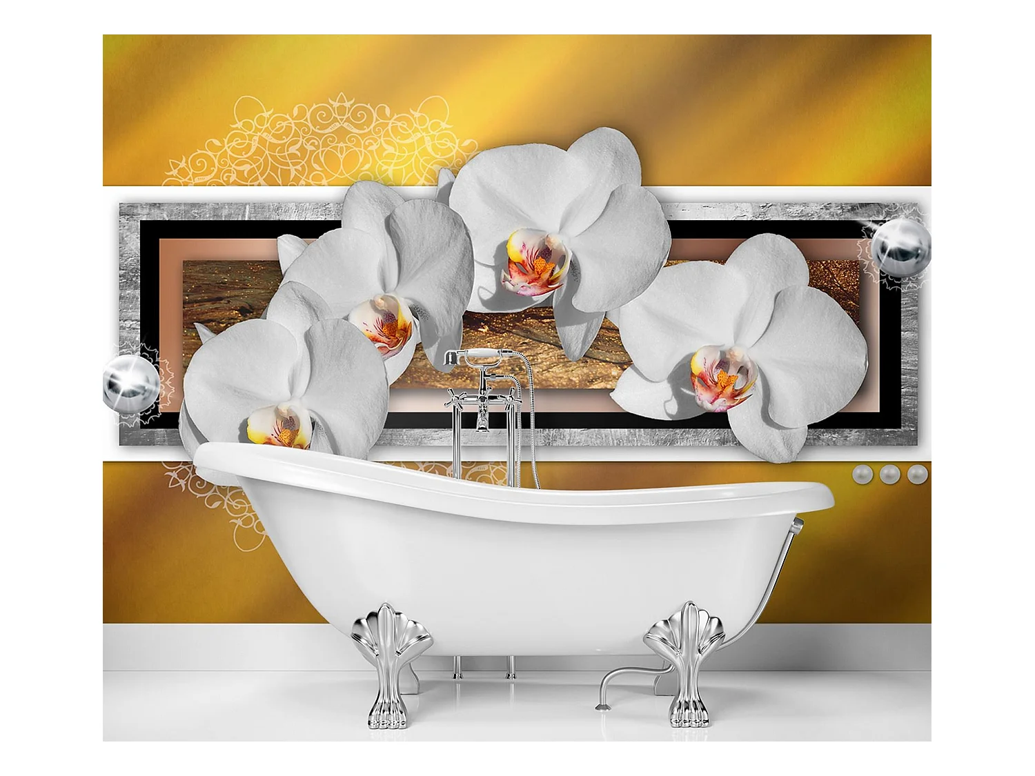 Carta Da Parati, Geometria e orchidee - 350x245