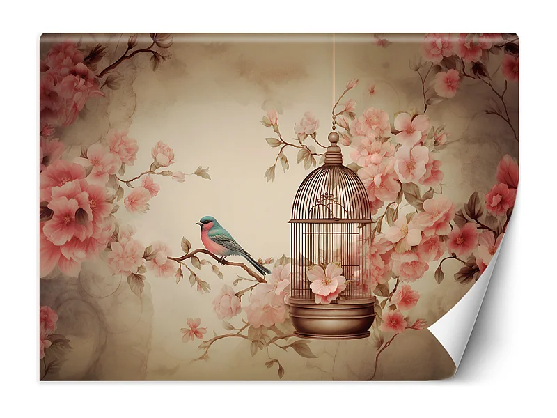 Wallpaper, Bird on branch vintage - 250x175
