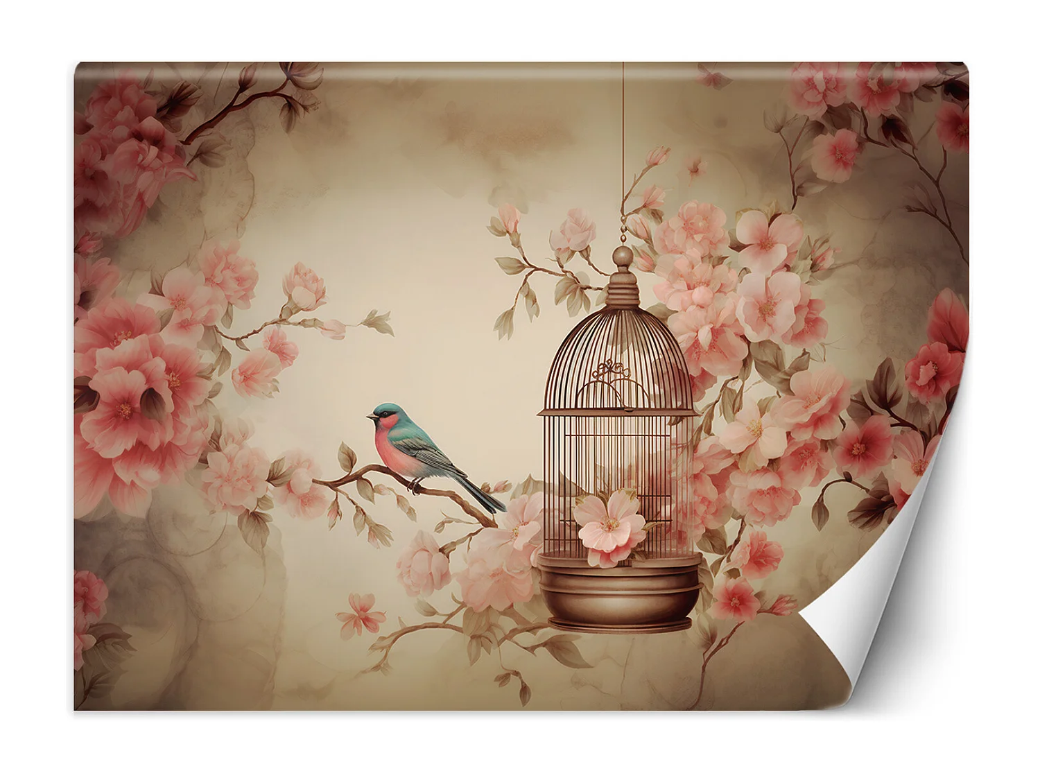 Wallpaper, Bird on branch vintage - 250x175