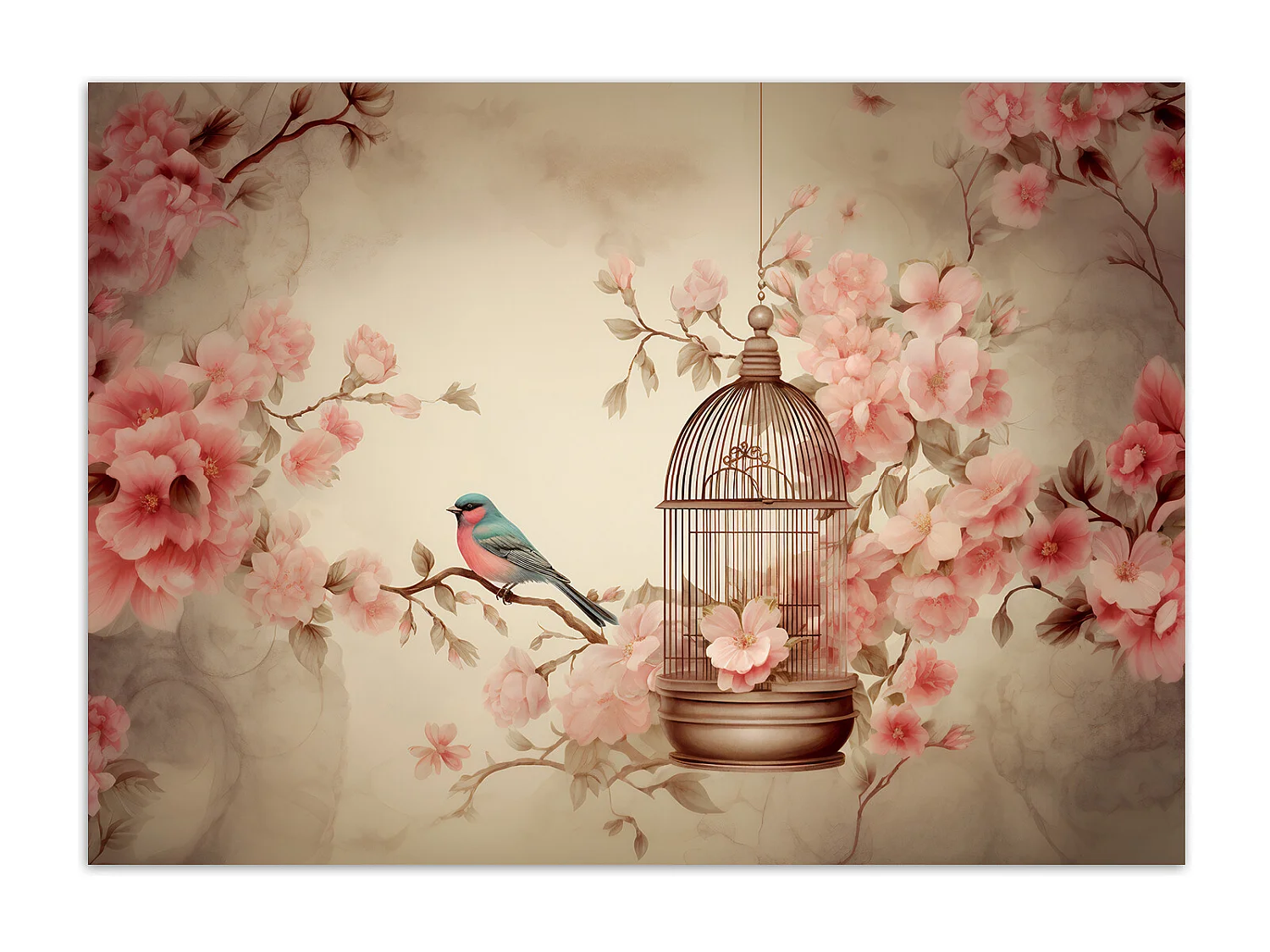 Wallpaper, Bird on branch vintage - 250x175