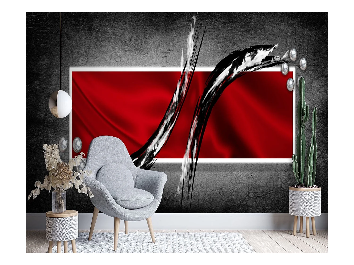 Carta Da Parati, Composizione geometrica Rosso - 350x245