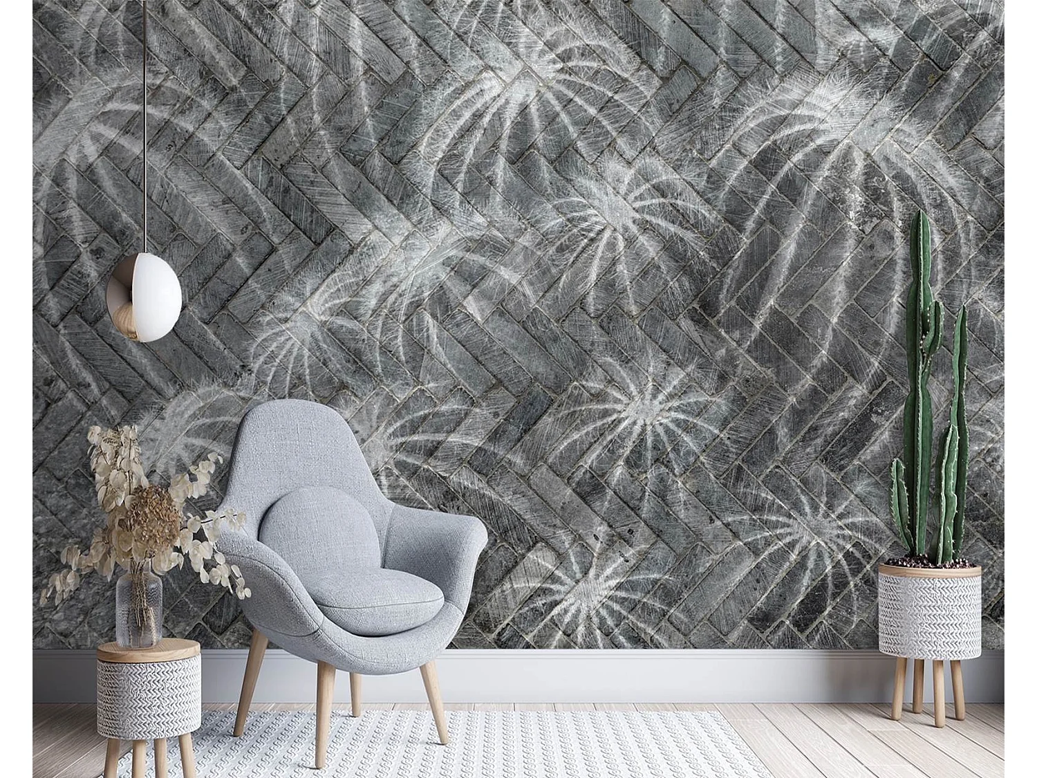 Carta Da Parati, Fiori di cactus grigio - 200x140