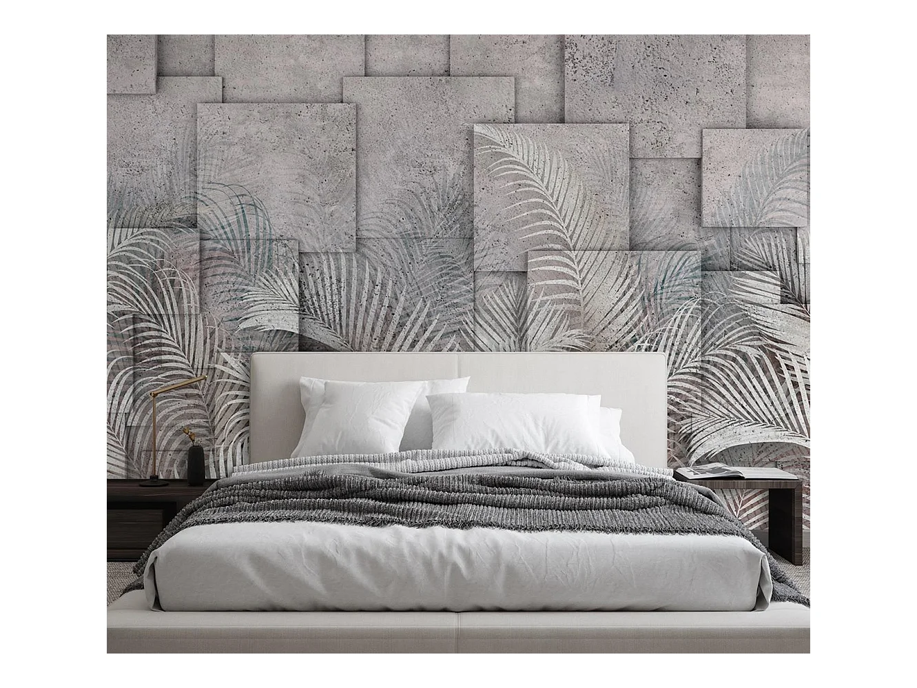 Carta Da Parati, Foglie di palma 3d Grigio - 450x315