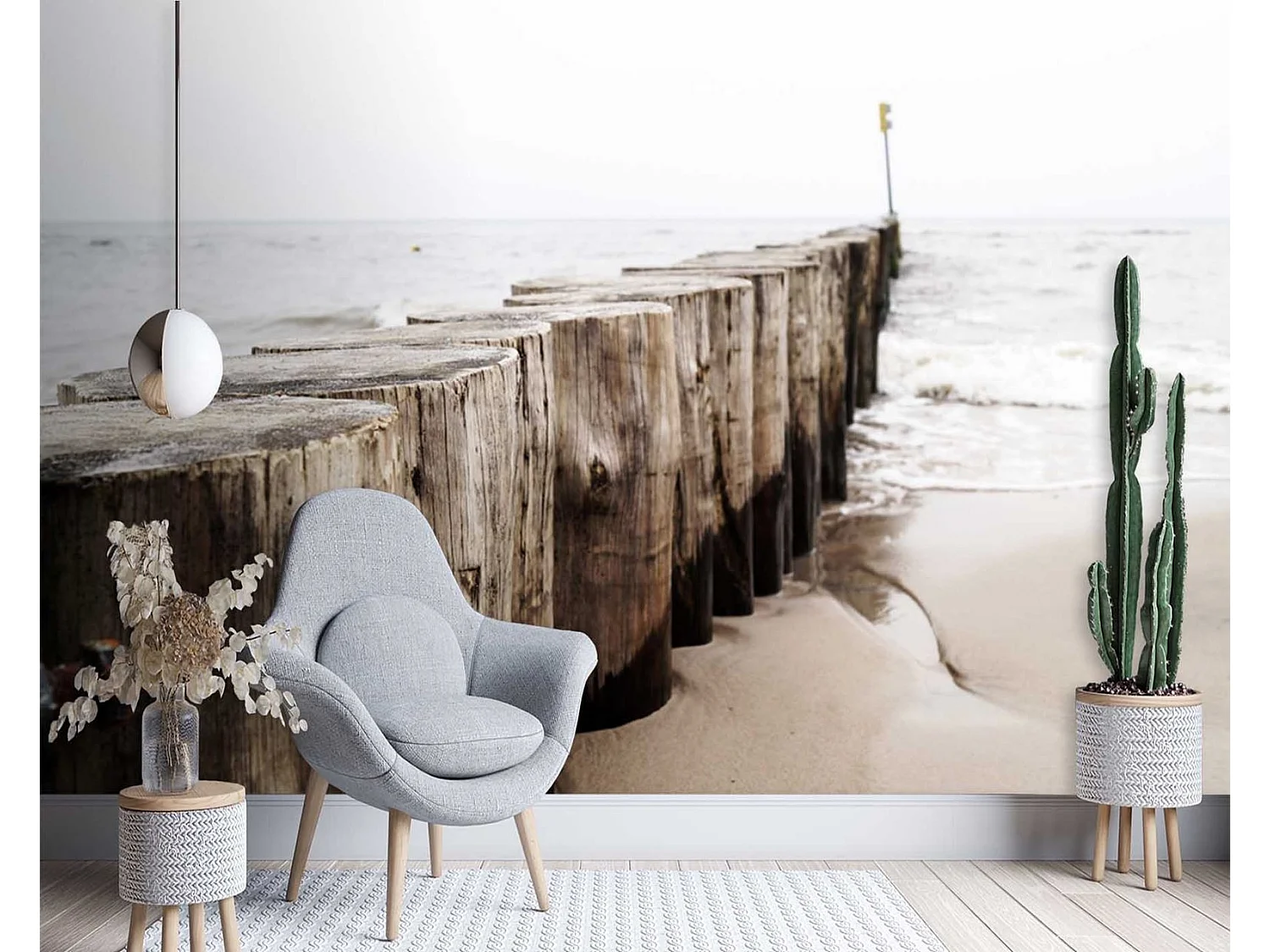 Carta Da Parati, Mare spiaggia frangiflutti paesaggio - 250x175