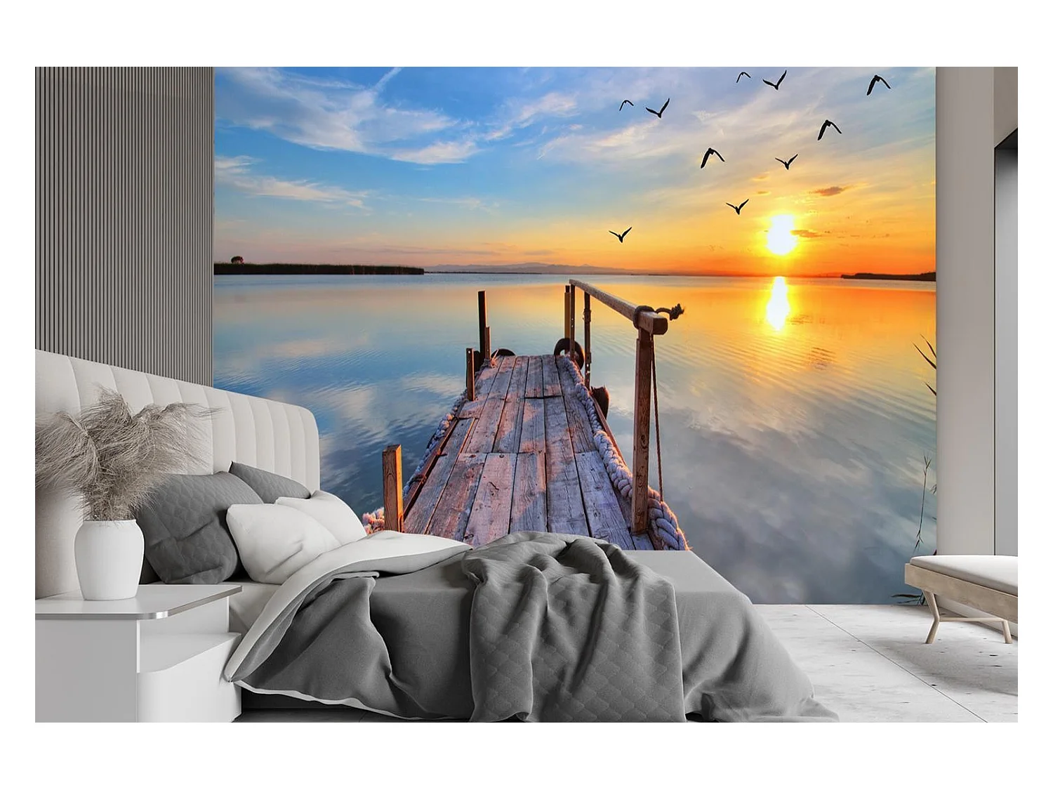 Carta Da Parati, Passerella Lago Tramonto - 400x280