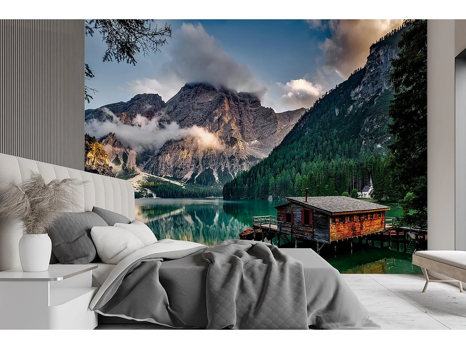 Carta Da Parati, Cottage su un lago di montagna - 100x70