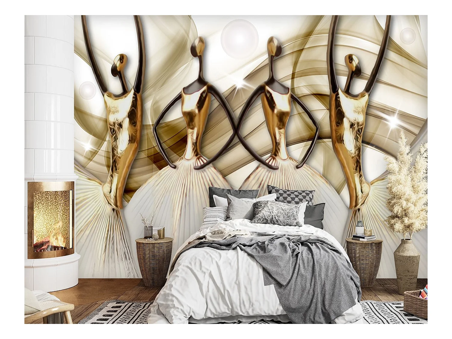 Carta Da Parati, Sagome femminili Oro astratto - 350x245